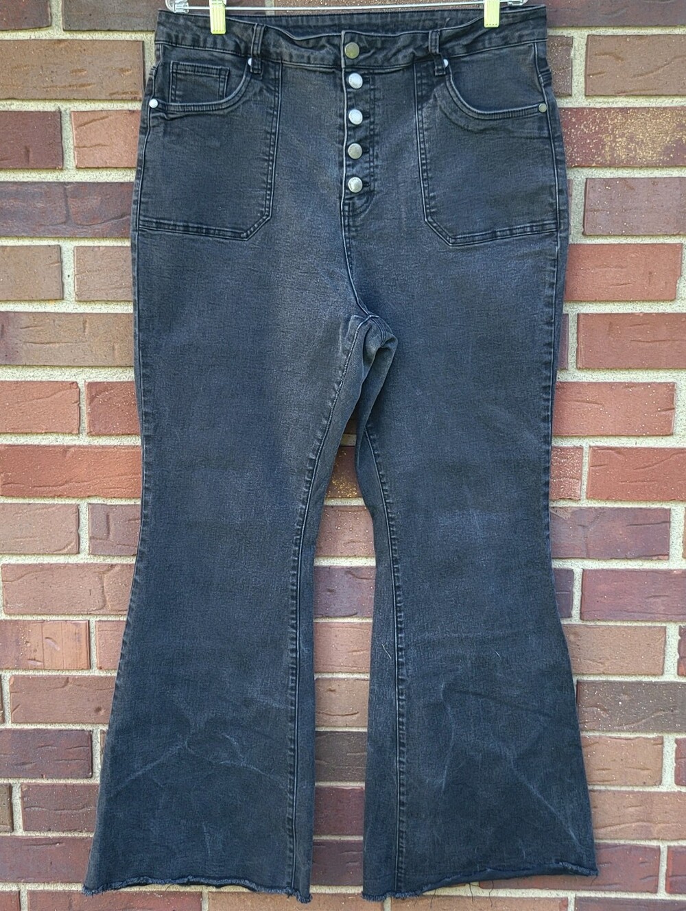Chic Denim Womens Flare Jeans Charcoal Raw Hem Size 18, Measures 36x32